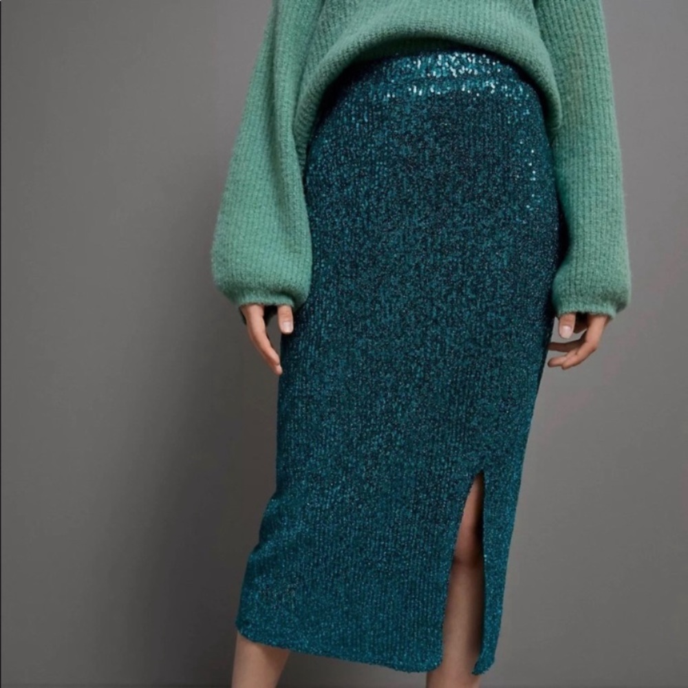 Anthropologie Alicia/Maeve Sequined Green Skirt